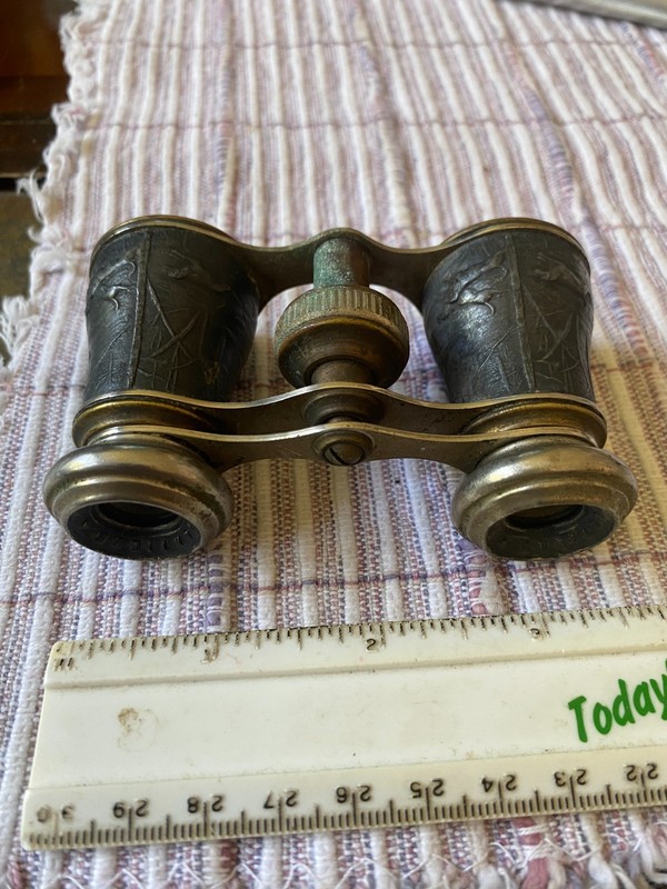 Antique French Sportiere Brass Opera Glasses - Engraved w/Hunting Motif