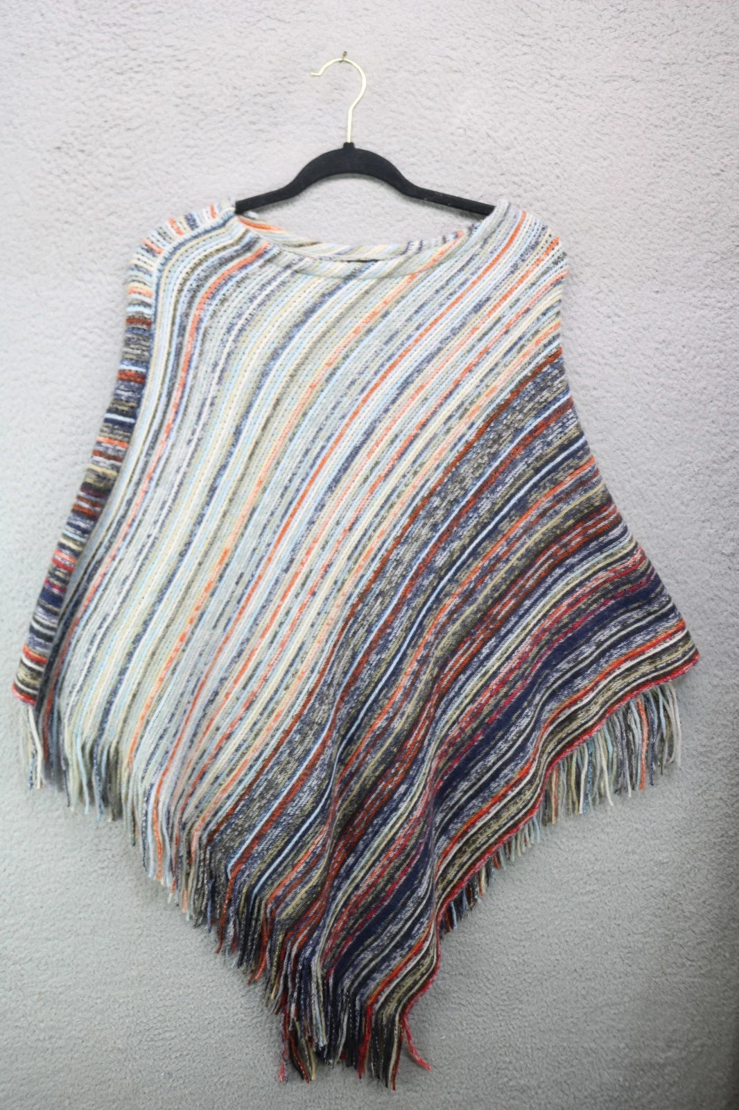 Coco+Carmen Striped Fringed Poncho-One Size-BOHO-Hippie