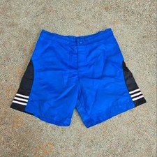 Vintage 90s Adidas Blue Black Stripe Logo Nylon Shorts Vtg USA M Sport Athletic