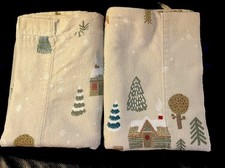 Set Of 2 Tan Flannel Pillowcases Winter Scene 20 X 30 Cabin and Trees
