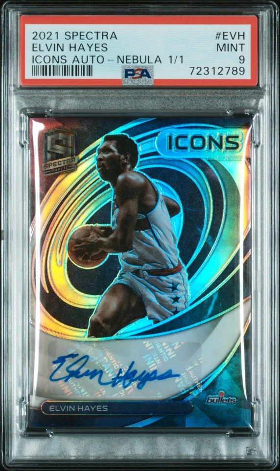 2021-22 PANINI SPECTRA 1/1 ELVIN HAYES 1 OF 1 Icons AUTO NEBULA PSA 9 HOF Bullet - Image 4 of 4