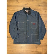 VTG Dickies Men Denim Chore Coat Barn Jacket Corduroy Collar Lined Workwear READ