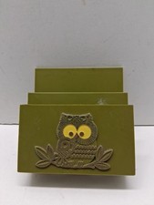 Vintage Springbok Avocado Green OWL Notepad Letters Notes Holder Hallmark 1970s