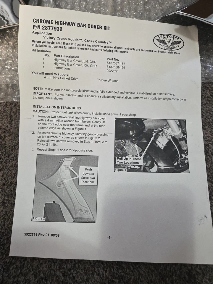 Victory Cross Country Roads Chrome Highway Bar Cover Kit 2877932-156 NOS - Изображение 2 из 4