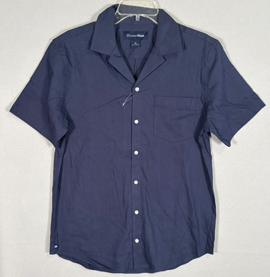 NWOT Mizzen+Main Camp Shirt Mens M Navy Blue Cotton Linen Blend  Aloha Beach 
