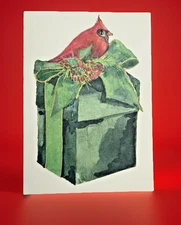 Oddballs Vintage Watercolor Greeted Christmas Card Box Of 10 Red Bird Green Box