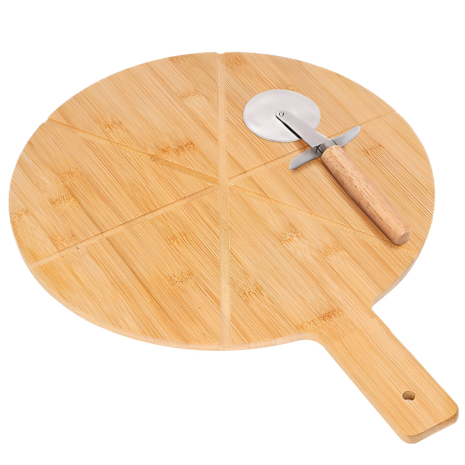 Plateau de pizza en bambou avec coupe-pizza en inox set de 35 cm