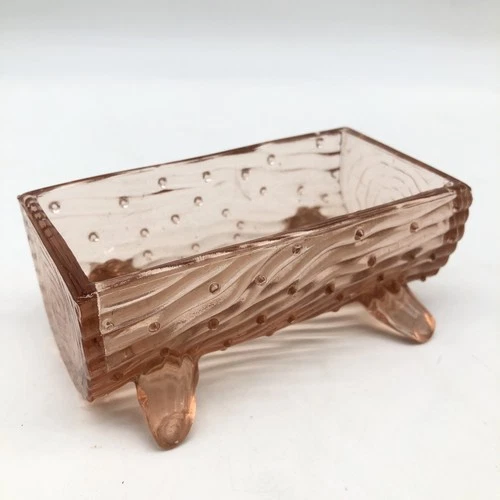 Fenton-L.G. Wright Pink Depression Glass Log Shaped Cracker Holder
