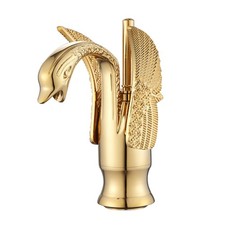 Gold Bathroom Faucet GGStudy Swan Shape Single Handle One Hole Bathroom Vanity
