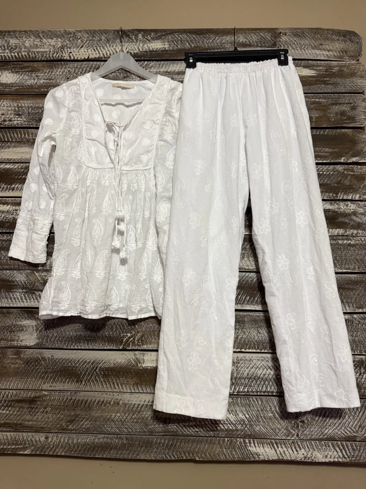 Blusa de algodón blanca para mujer Lola Australia con parte inferior hecha a mano talla pequeña Foto 2 de 4