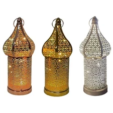 Moroccan Table Lamp LED Battery Operated Decorative Hollow Carved Lantern 
