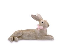 XXL Hase Liegend, Osterhase mit Schleife aus Kunststein knapp 50 cm