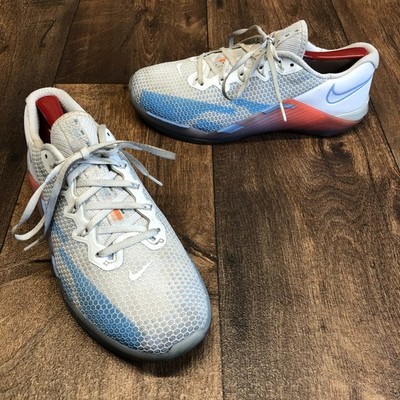 Nike Metcon 6 Women s 9.5 White Blue Red Training CrossFit Shoes CJ0818-146 EUC!