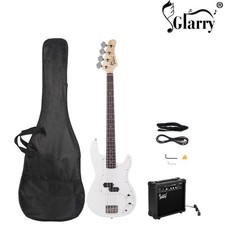 Full-Size 4 Strings Electric GP Bass Guitar School Band Gift With 20W Amp White