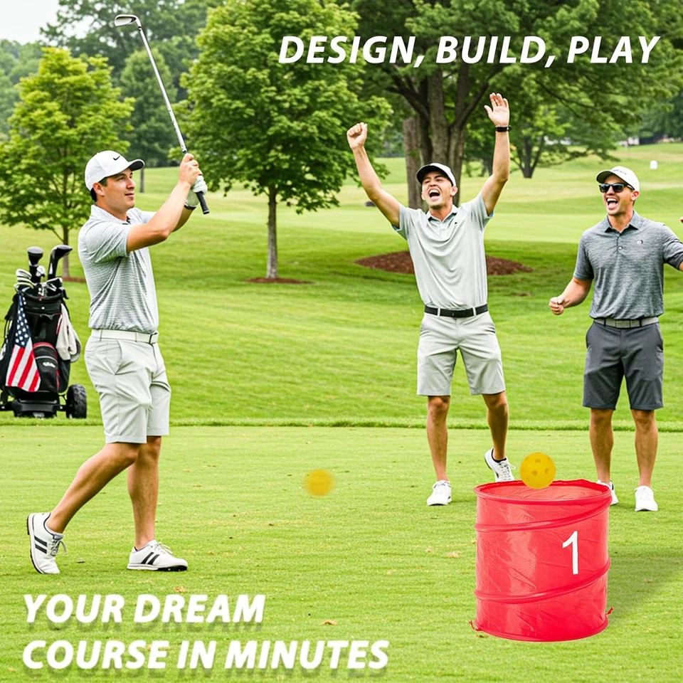 Juego de golf Bucket Yard con palos, juego de 9 hoyos portátil juego de golf de marea baja, rojo Foto 2 de 4