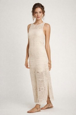 BB Dakota Steve Madden Womens Crochet Maxi Tank Dress Cream M NWT Beach  Vacay | eBay