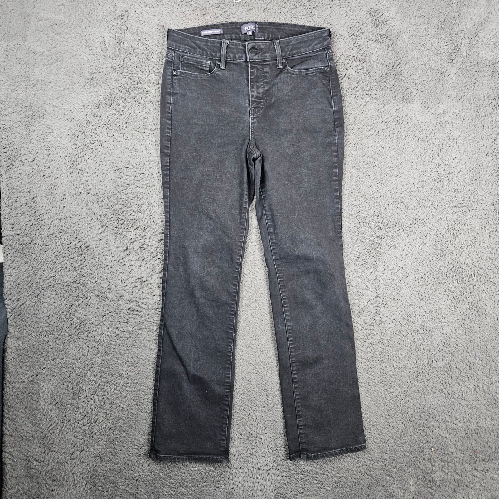 NYDJ Marilyn Straight Leg Jeans Black Wash Lift Tuck Technology Womens Size 10