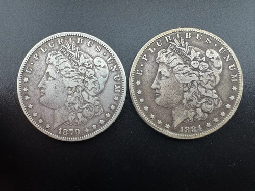 1879 1884 Morgan Silver Dollar - 2 Coin Lot! Las Vegas Lady Luck Sticker