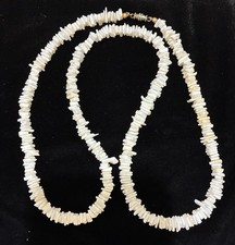 Vintage 29  Long Puka Shell Necklace Barrel Clasp White  Clam Chips  