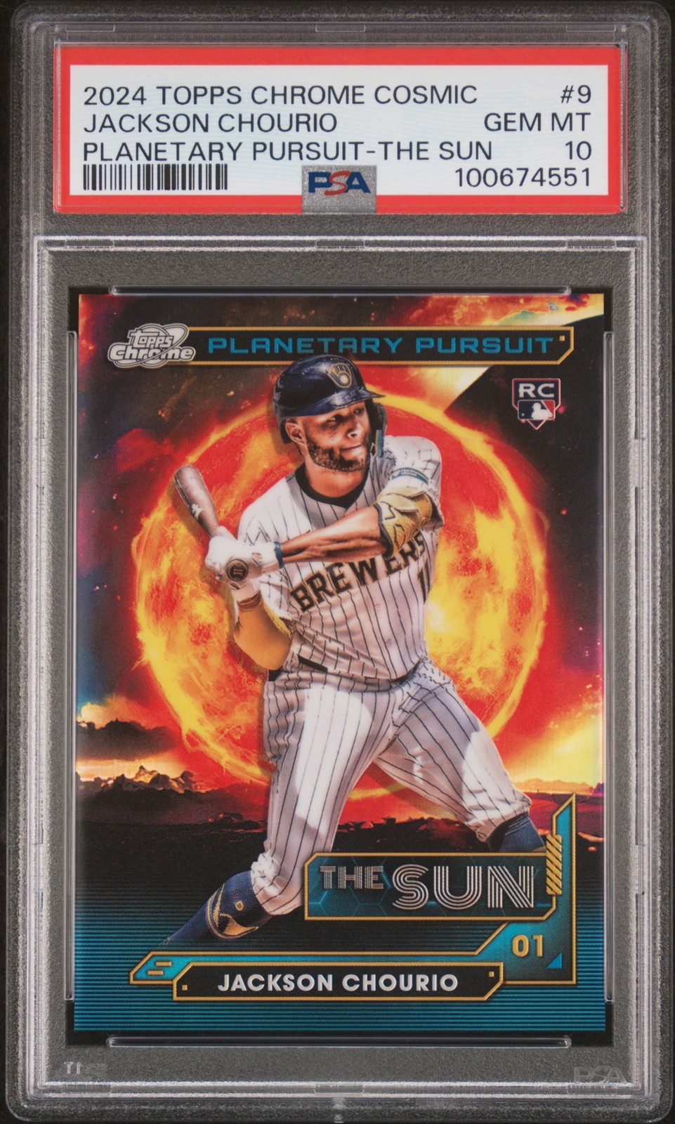 2024 TOPPS CHROME COSMIC PLANETARY PURSUIT THE SUN #9 JACKSON CHOURIO PSA 10