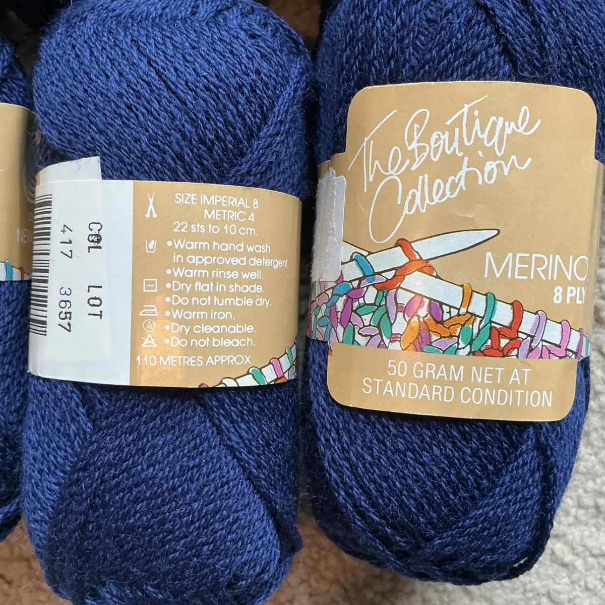 THE BOUTIQUE COLLECTION MERINO 8PLY PURE WOOL-SHADE NAVY-350 GRAMS