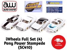 Auto World FULL SET 4 iWheels White Pony Power Stampede 1/64 Slot Car - SC410