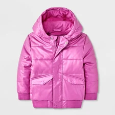 Toddler Girls' Shiny Heavyweight Hooded Puffer Jacket - Cat & Jack Purple