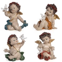 Engel Figuren 4Er Set Mit Taube & Blumen Ca. 10?Cm Farbige Polyresin Dekofiguren