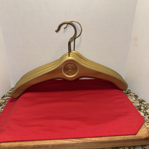 Vtg Gold Hollywood Regency MCM Wooden Clothes Hangers Monogrammed "J" Set of 4