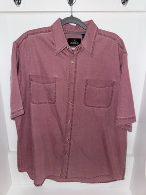 RedHead Mens Short Sleeve Button Down Shirt Burgundy Cotton Fishing Utility XL