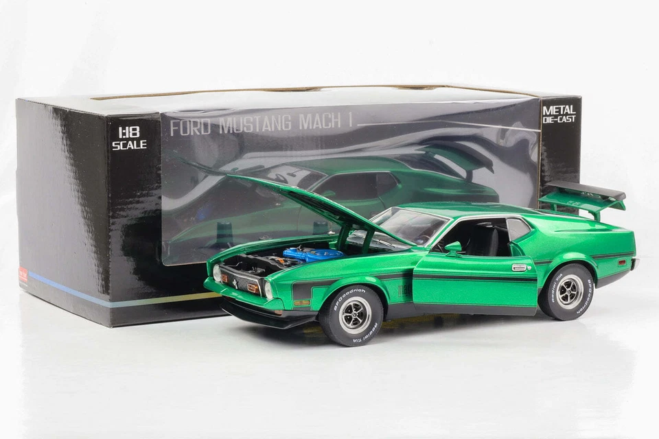 1:18 Ford Mustang Mach 1 Coupé 351 Ramp Air 1971 Grabber Green Sun Star - Imagen 3 de 4