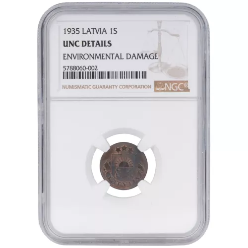 Coin in NGC slab "1 santims 1935, Latvia, UNC DETAILS"