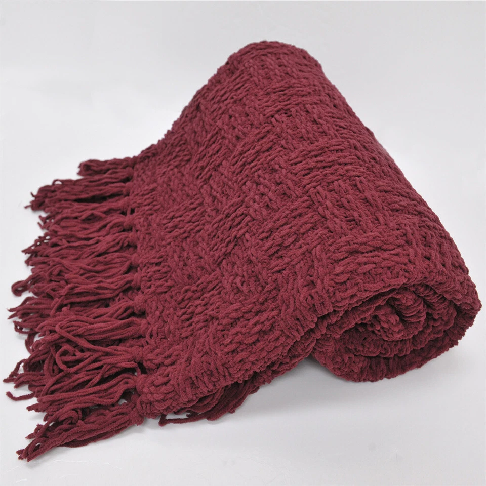 Mantas de punto con cable HST con borlas suaves acogedoras mullidas sofá cama sofá decoración Foto 4 de 4