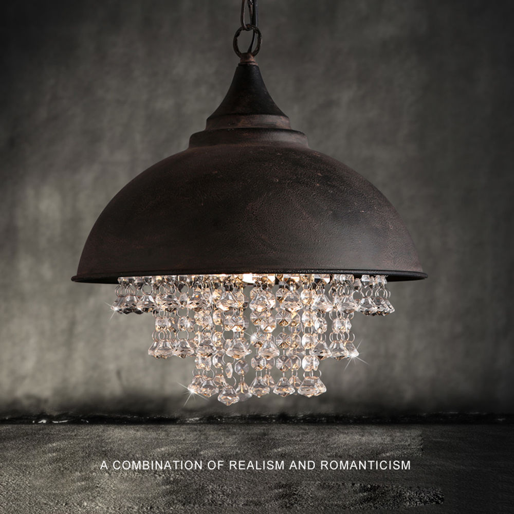 Rustic Industrial Crystal Pendant Light Loft Vintage Chandelier Ceiling
