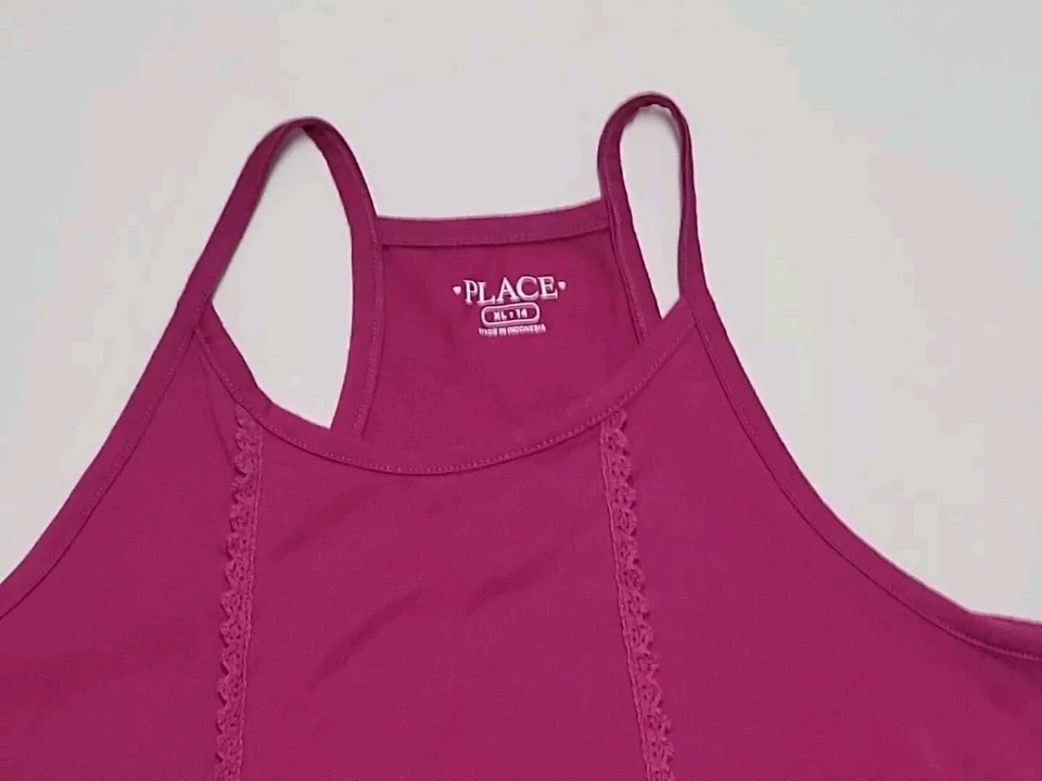 Camiseta sin mangas de encaje rosa Place para niños espalda corredora niñas XL/14  Foto 3 de 4