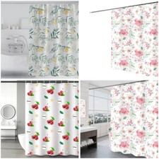 3D Rose Manor Cherry Waterproof Shower Curtain Bathroom With 12 Hooks Polyester