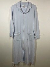 Marelle Women  s Light Blue And White Textured Robe Full Zip M Luxury Pima Cotton