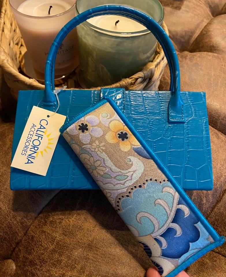 California Accessories Eyeglasses Purse w/ Multi-color Case Turquoise NEW NWT - Image 2 of 4