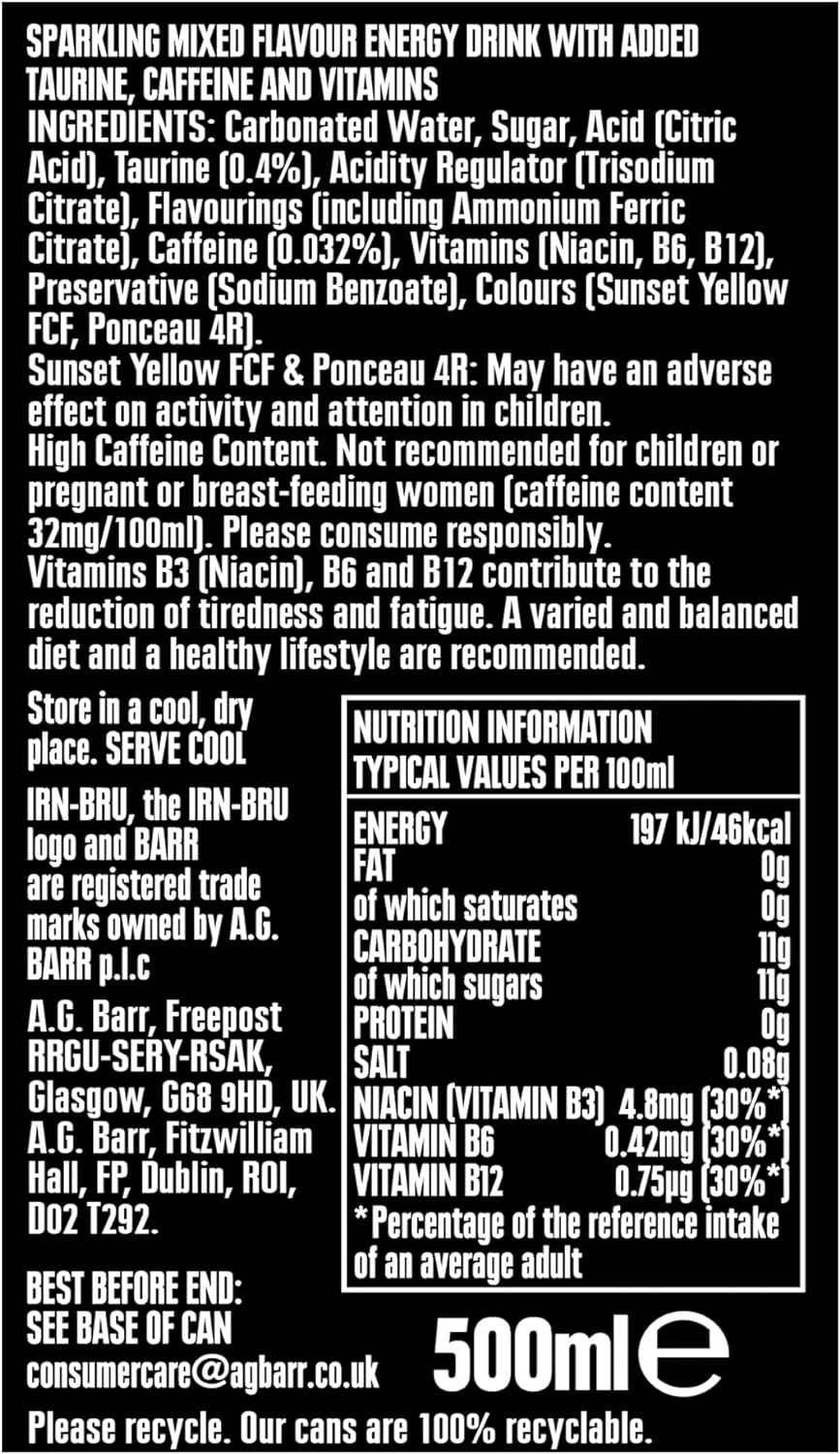 IRNBRU Energy Drink, The Iconic Taste of IRNBRU with Taurine