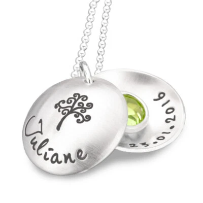 SAMAVAYA Taufmedaillon mit Gravur BÄUMCHEN 925 Silberkette Taufgeschenk Lebensbaum Taufe