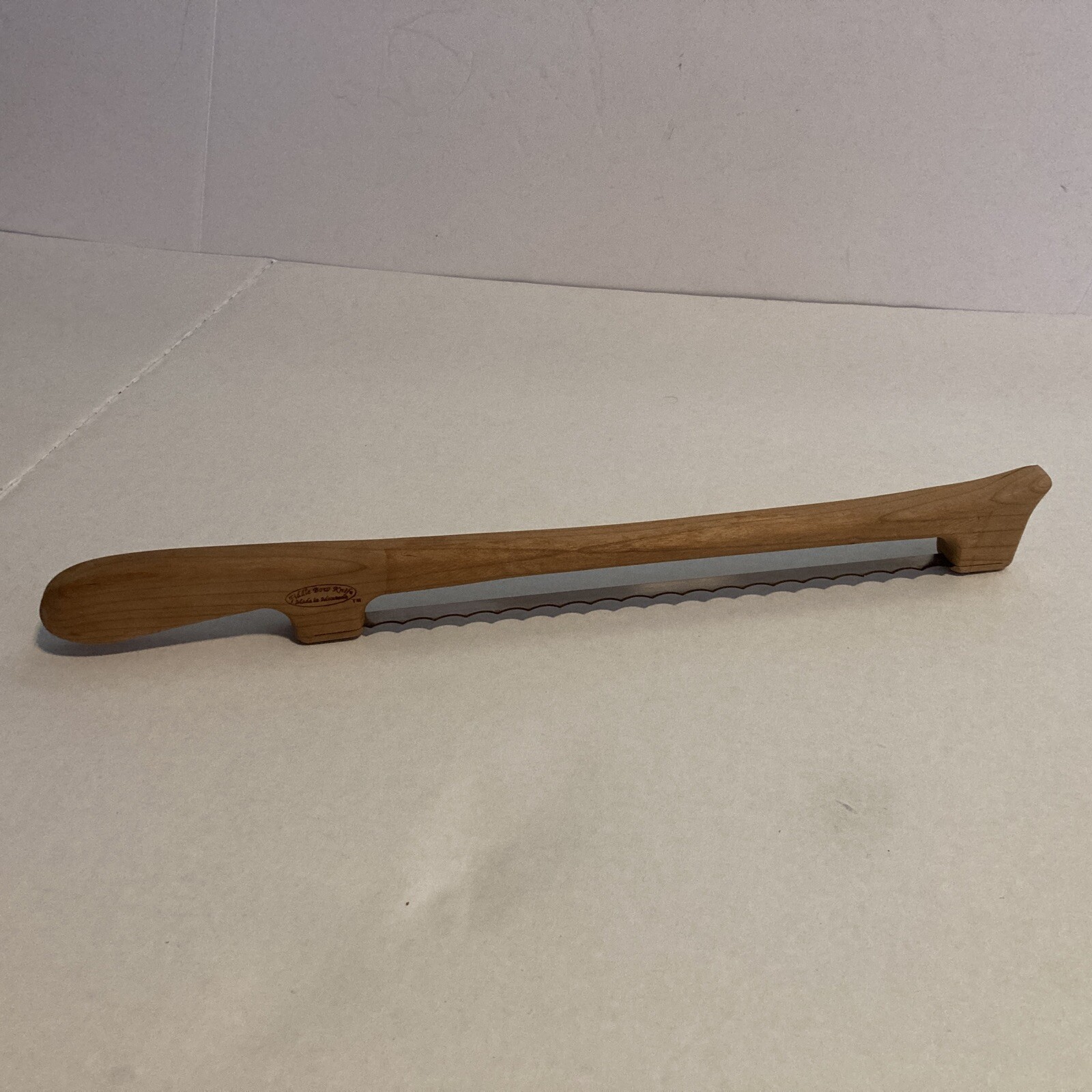 VTG THE FIDDLE BOW Bread Knife Made Montana Mountain Wood Oak15.5” W/9.