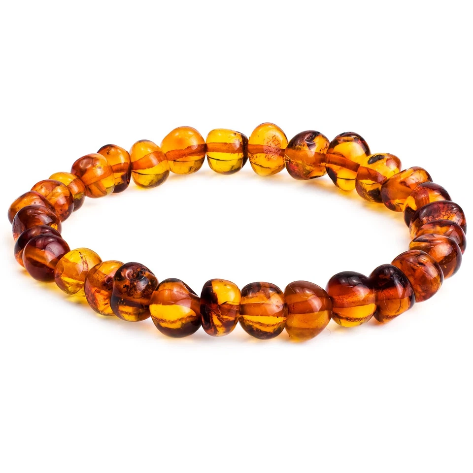 Baltic Honey Amber Classic Baroque Beaded Beautiful Stretch Bracelet 7 Inches - Imagem 2 de 4