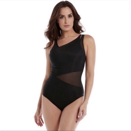 Miraclesuit Azura Sheer Mesh Panel Slimming Swimsuit Size 8 Black - Picture 6 of 10