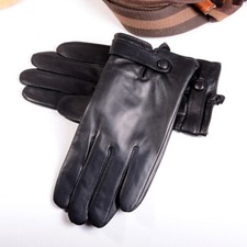 Men's 100 Real Leather GoatSkin Wrist Button Winter Driving Touch Screen Gloves