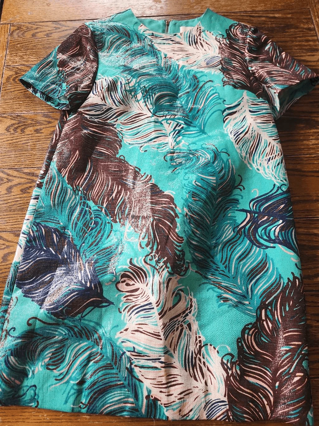 Abito metallico Kate Spade stampa scaffale pennacchi taglia 4