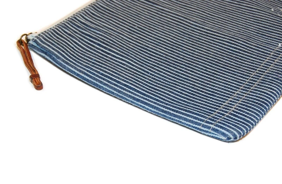 $125 Polo Ralph Lauren Tablet Denim Stripe Zip Gadget Document Case Blue Navy - Image 2 of 4