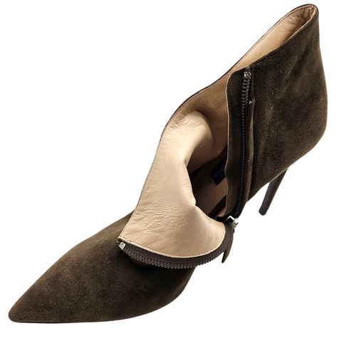 RALPH LAUREN PURPLE LABEL - Dark Green Suede Tallen Booties, Zipper Up Side, 9.5 - Picture 7 of 11