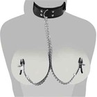 Sexy Adjustable Collar Black Choker With Chain Nipple Clips Clamps Hot BDSM US