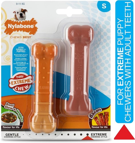 Nylabone Twin Pack Small Bacon and Beef Stew Dog Bone 2 Bones Deal - Picture 2 of 6