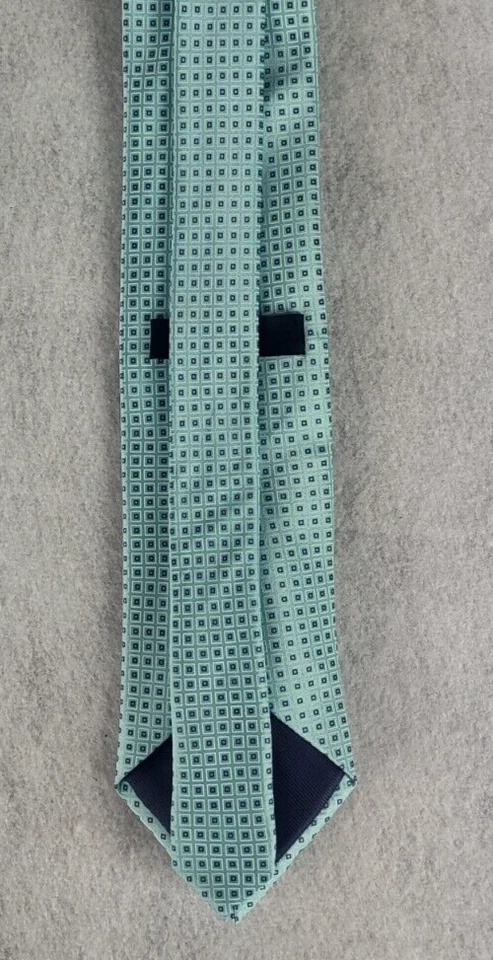 Gravata Izod masculina muito clara azul, branca, azul quadrada estampada 100% seda - Imagem 4 de 4